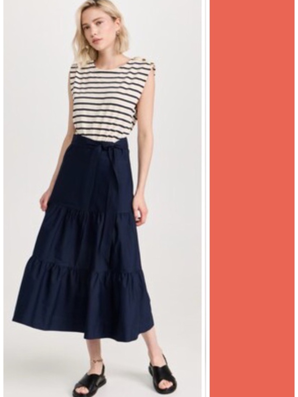 Veronica Beard Jean Pazila Tiered Midi Dress In Navy Blue And White Size L  NWT